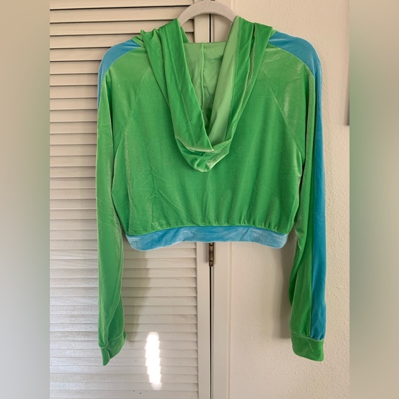 Lime & baby blue velour crop top & track pants hoodie set•new without tag• - Picture 3 of 13